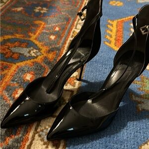 Brian Atwood Glossy Black Heels with ankle strap